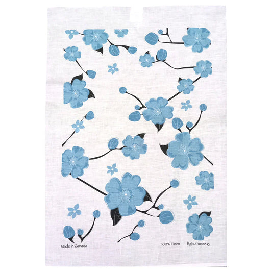 Rain Goose Linen Tea Towel "Cherry Blossom - Blue"