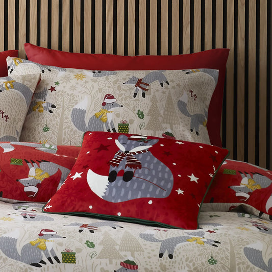 Christmas Foraging Fox Cushion