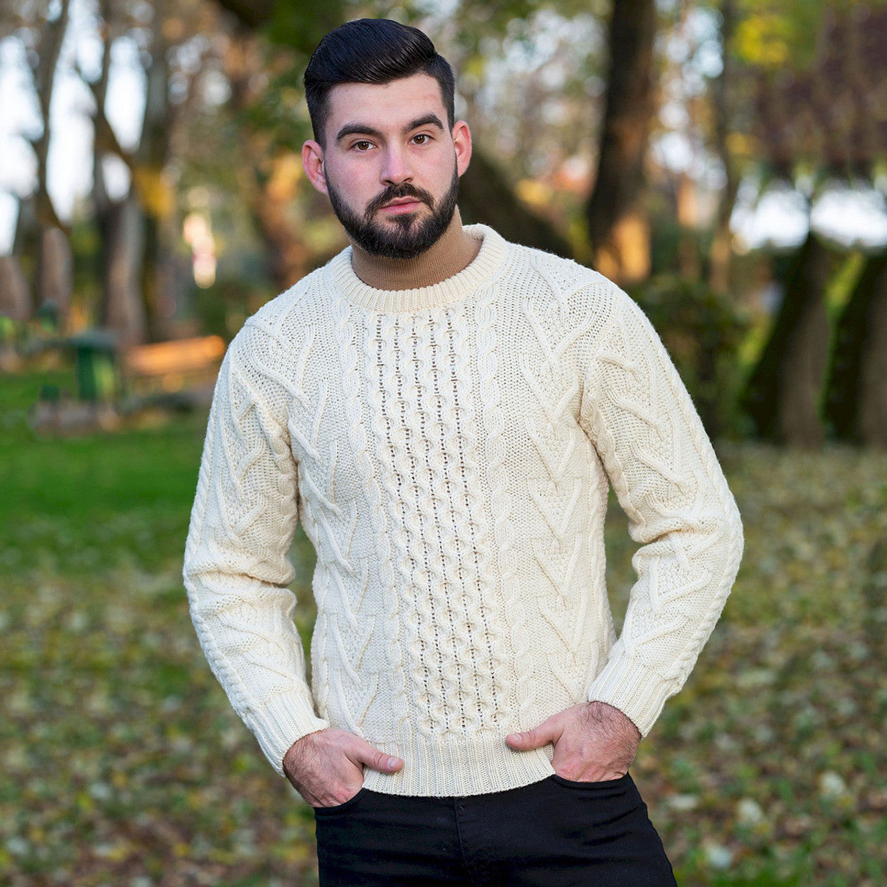 Men's Merino Aran Sweater - Natural