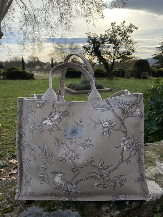 Cotton Canvas Tote - "Mesange Toile" Natural