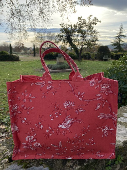 Cotton Canvas Tote - "Mesange Toile" Red