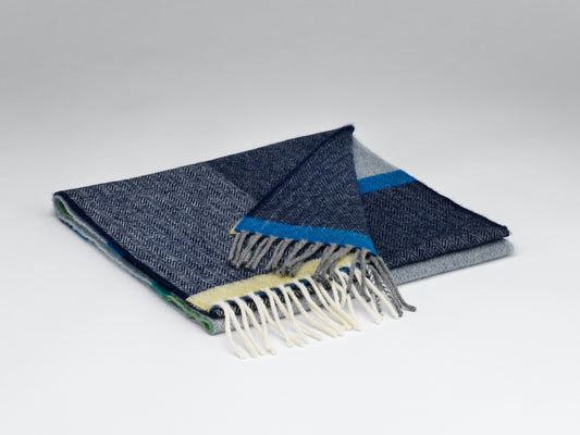 McNutt Lambswool Scarf - Navy & Smoke Check