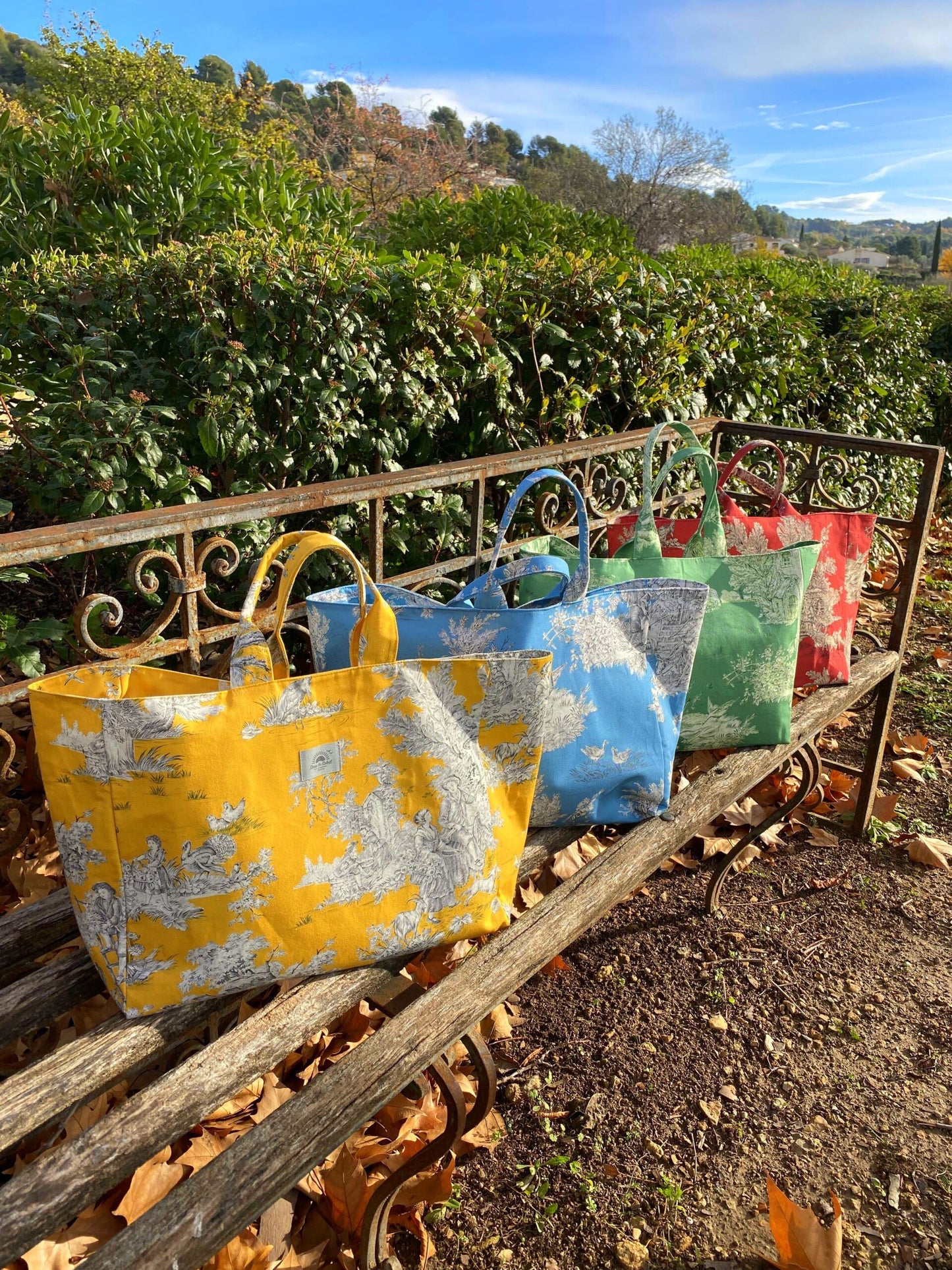 Cotton Canvas Market Tote - "Pastorale" Red