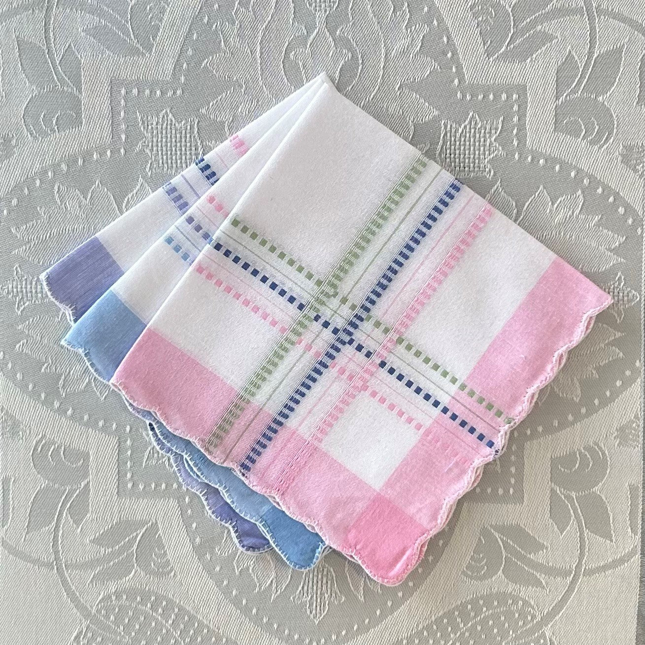 Handkerchief Ladies - Scalloped Edge Cotton, Woven Border