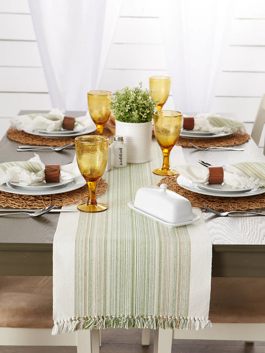 Cotton Runner - Thyme Stripe Fringe Ribbed