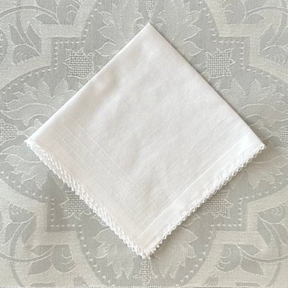 Handkerchief Ladies - Cotton White Satin Borders with Picot Edge